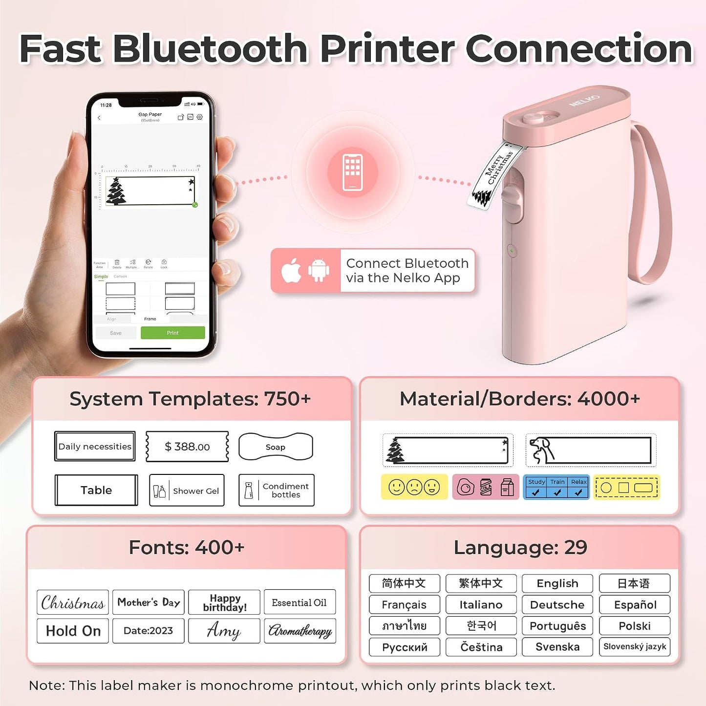 Nelko Label Maker P21 Portable Bluetooth Sticker Printer with Tape, Wireless Mini Label Makers for Organizing Storage Barcode Office Home, White