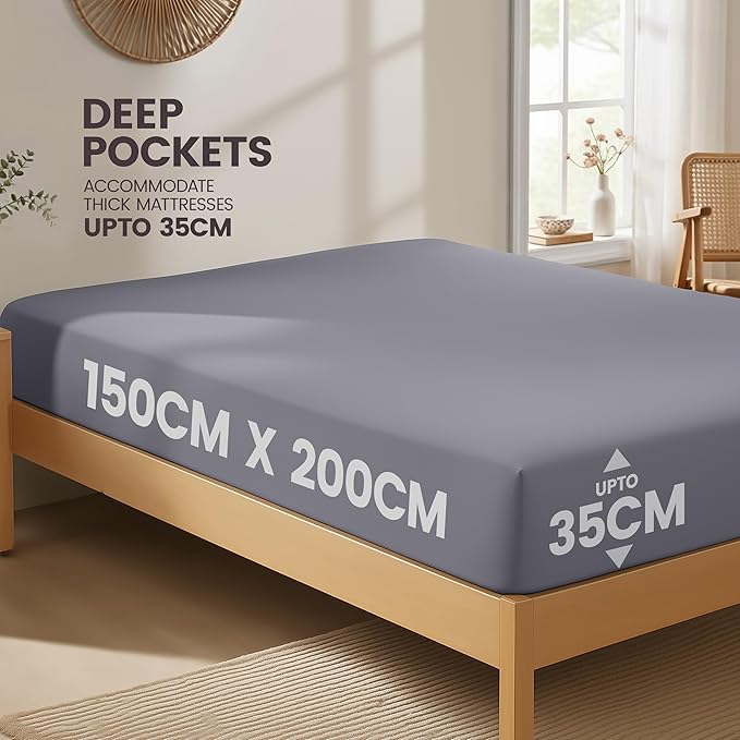 Utopia Bedding King Size Fitted Sheet, Grey, Deep Pocket 35cm (14") | Oeko-Tex Certified, Non Iron Wrinkle-Free, Shrinkage and Fade Resistant, Soft Brushed Microfiber Fabric, Bottom Sheet