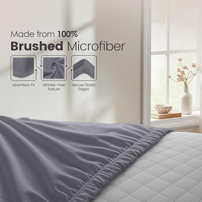 Utopia Bedding King Size Fitted Sheet, Grey, Deep Pocket 35cm (14") | Oeko-Tex Certified, Non Iron Wrinkle-Free, Shrinkage and Fade Resistant, Soft Brushed Microfiber Fabric, Bottom Sheet
